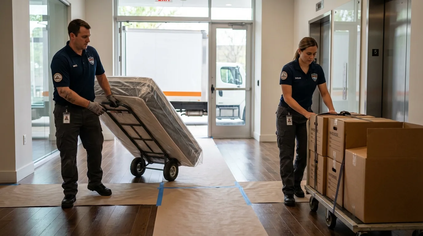 Professional apartment movers loading elevator in Chetopa, KS